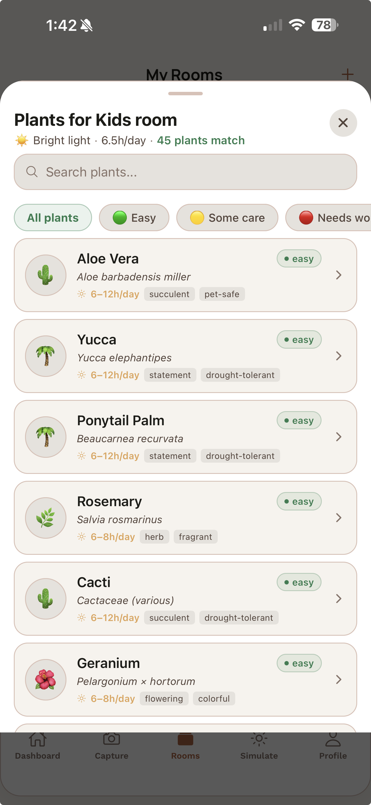 Plant recommendations screen